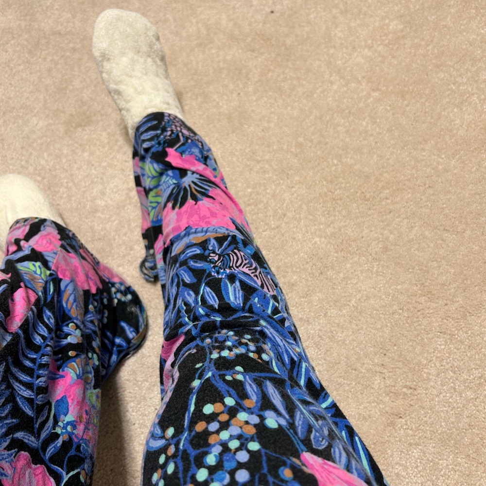 Wide Leg Blue and Pink Pants with Bold Floral Pattern